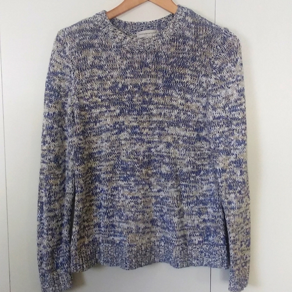 Christopher & Banks knit sweater blue white and cream with gold size Small